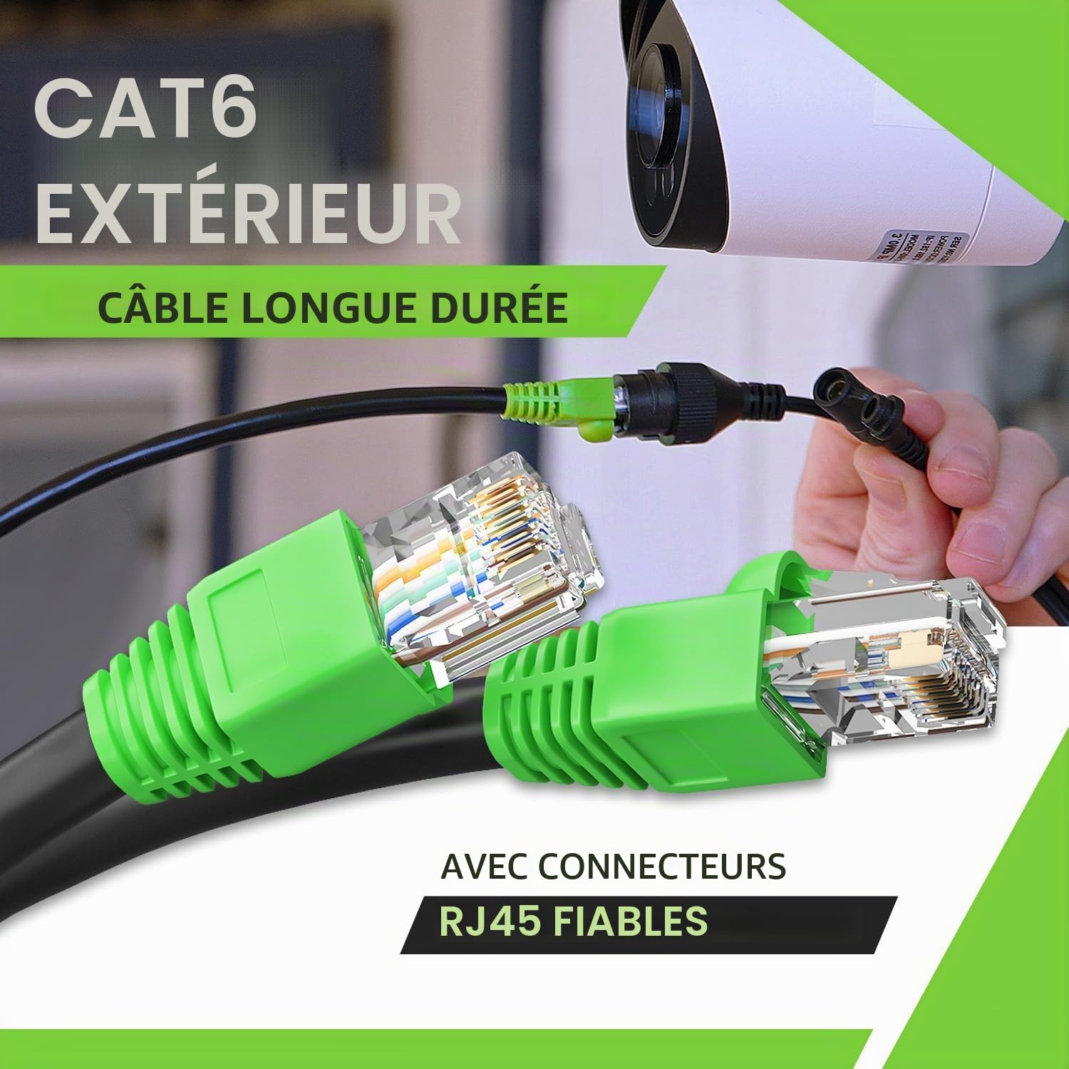 GEARit Câble Ethernet Cat6 extérieur (75 mètres) boîtier en cuivre CCA, étanche, enterrement direct dans le sol, veste UV, POE, réseau, Internet, Cat 6, câble Cat6 - 75 m