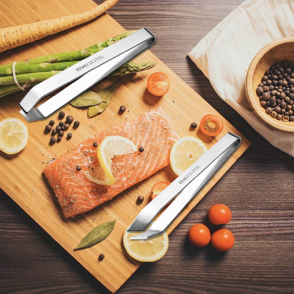 3 Stück Fischgrätenpinzette, Edelstahl, 2 flache und 1 schräge Pinzette, maxin Zange, Entferner-Werkzeug zum Entfernen von Fischgräten, Nadelspitzen, Schuppen