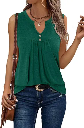 KISSMODA Tank Tops for Women Summer Casual Sleeveless Shirts Dressy Trendy V Neck Tunics Loose Notched Blouses S-3XL