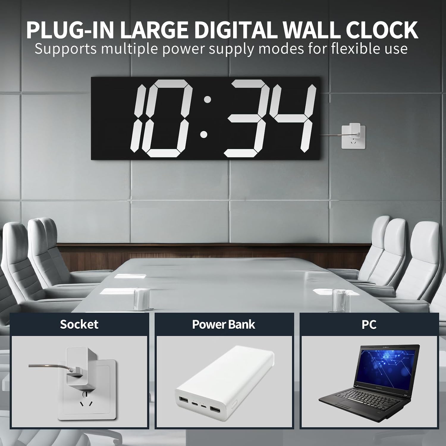 18.7in Large Digital Wall Clock,LED Digital Clock with Big Number,Multi-Function Remote Controlled Wall Clock with Timer, Alarm and Calendar Display(White)