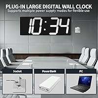 Vista 7 de Reloj de pared digital grande de 18.7 pulgadas, reloj digital LED con número grande, reloj de pared multifunción con control remoto
