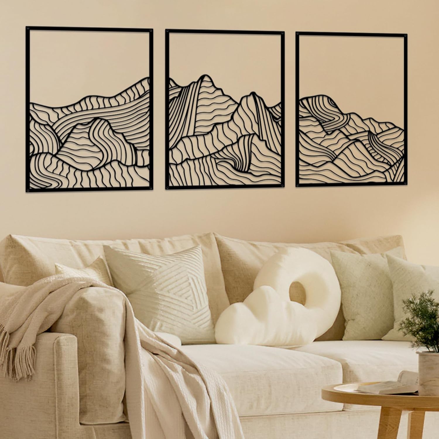 ruelen Wall Decor 3 Pcs Mountain Metal Wall Art, Mountain Line Abstract Minimalist Wall Art Rustic Nature Wall Decor Hanging Sculpture for Home Bedroom Bathroom Living Room (Black)