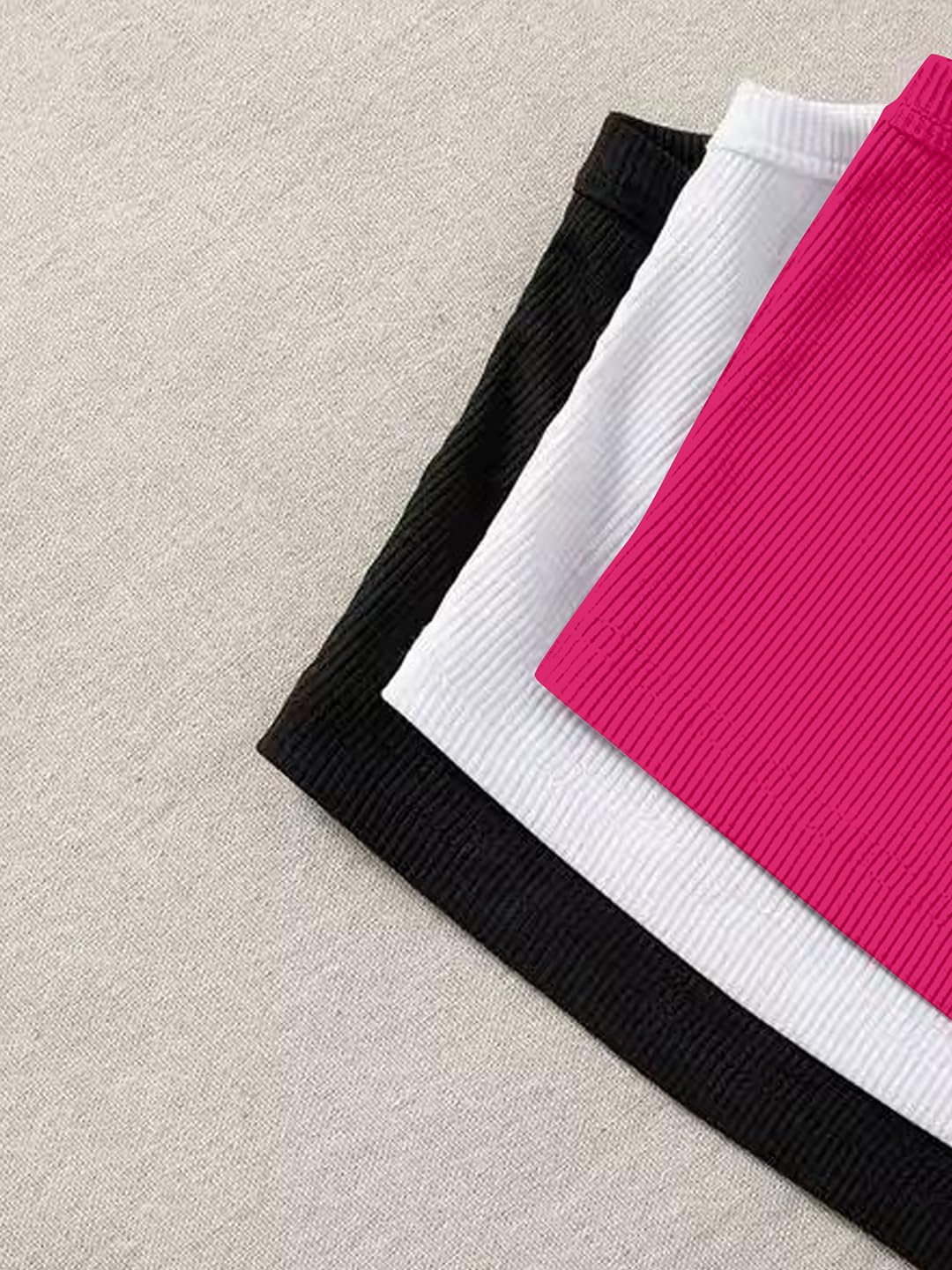 Paquete de 3 camisetas sin mangas acanaladas con cuello redondo para mujer