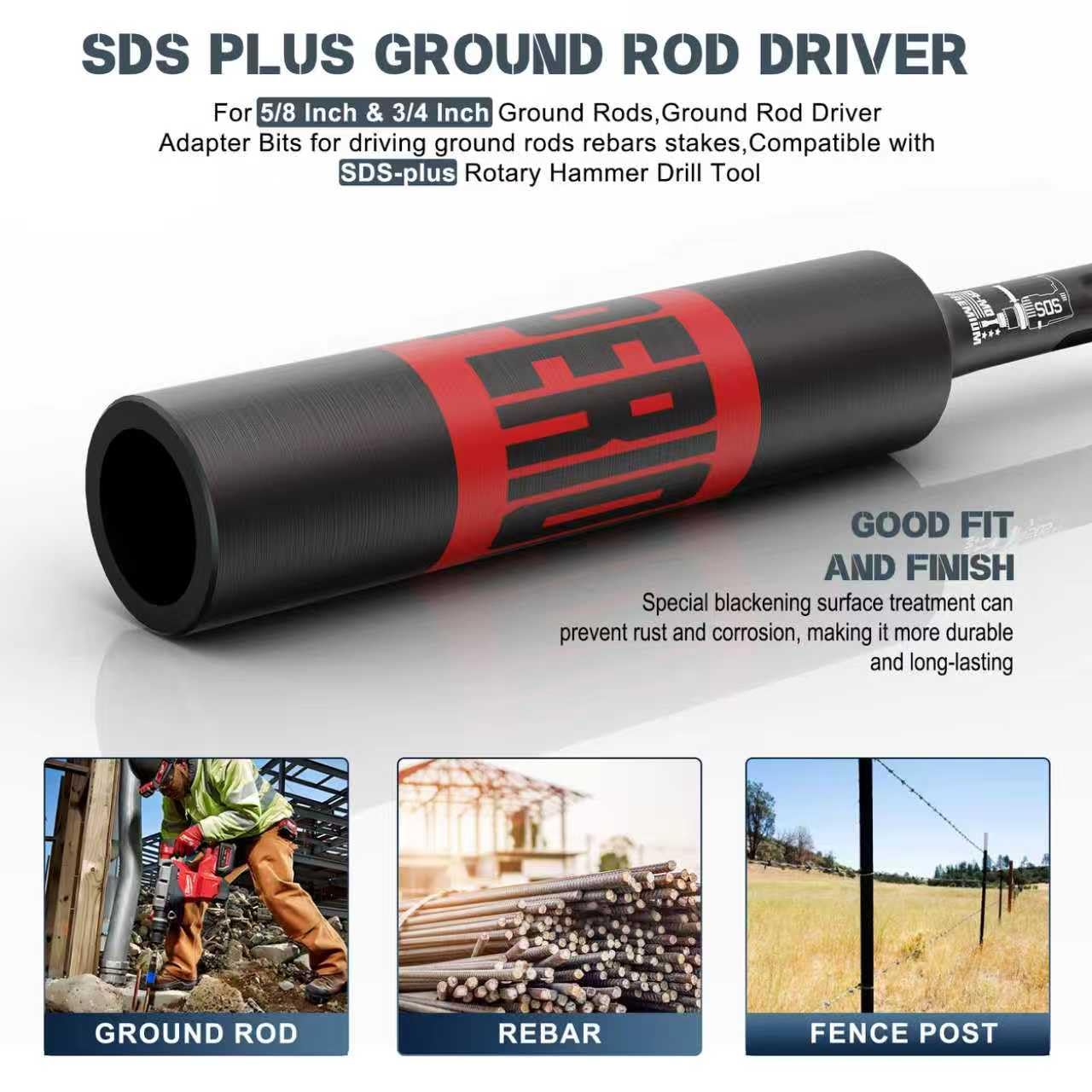 Controlador de varillas de tierra SDS-Plus para accionar varillas de tierra, compatible con herramienta de taladro de martillo rotativo SDS-Plus, acero CR-MO, diámetro interior 20mm
