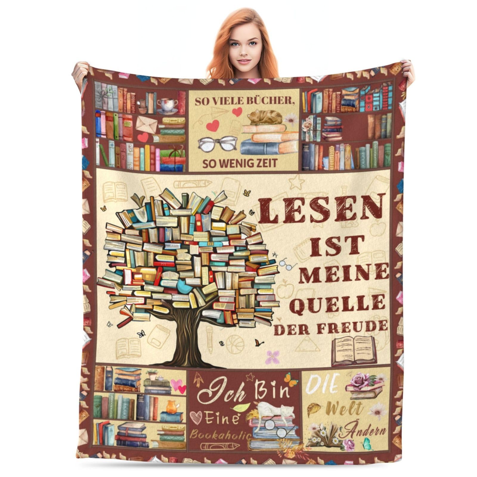 Geschenk für Buchliebhaber Leseratten Bücherwurm, Lustige Kuscheldecke zum Lesen, Leseliebhaber Lesedecke, Flauschige Decke Geschenkideen für Frauen Freundin Katzenliebhaber 150x200cm