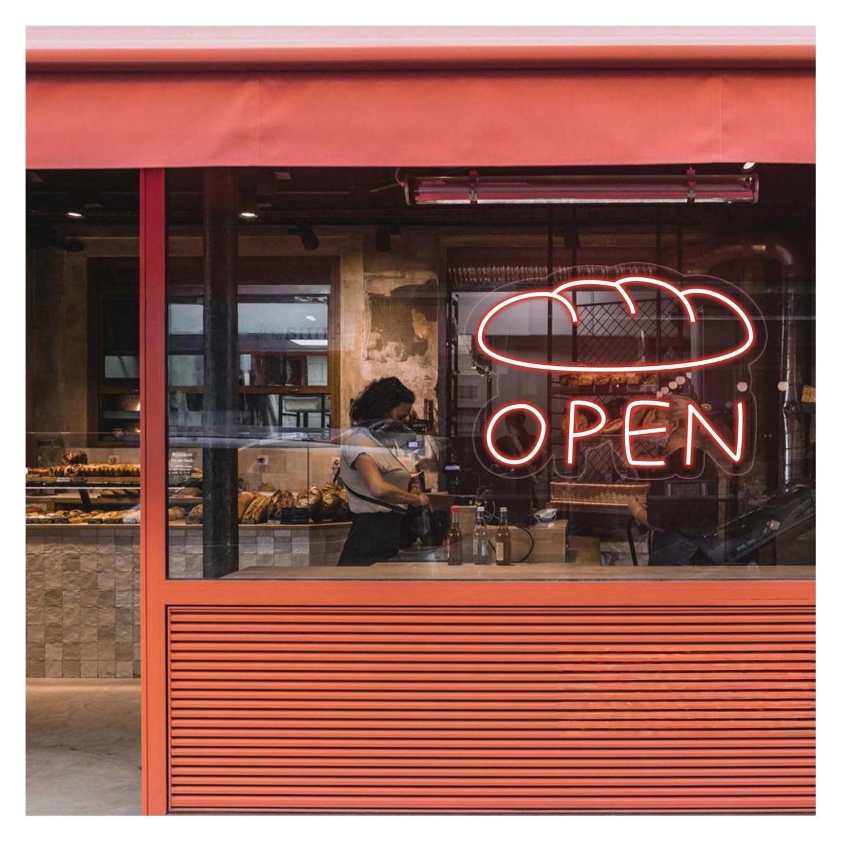 RONGCH Hanging Art Signs Bakery Open Neon Sign,Suitable for Bread Shop Window Decor with Dimmable 30cmx40cm(D)