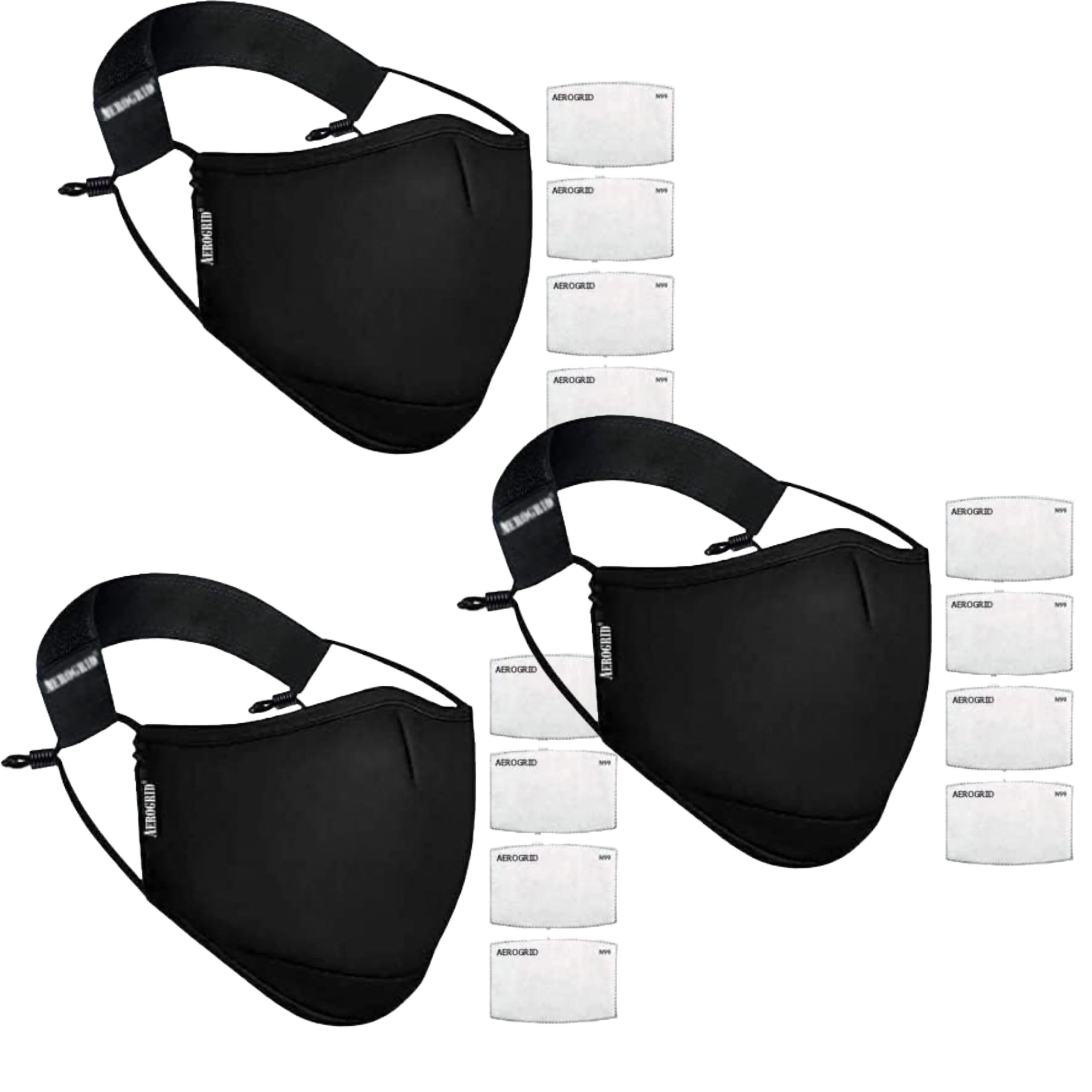 AeroGrid N99 Anti Pollution Face Mask with 4 Activated Carbon Filters & Detachable Headband D.R.D.O Certified (Black) (Black - Pack of 3) (B0CZFRP8F5) Amazon Price History, Amazon Price Tracker