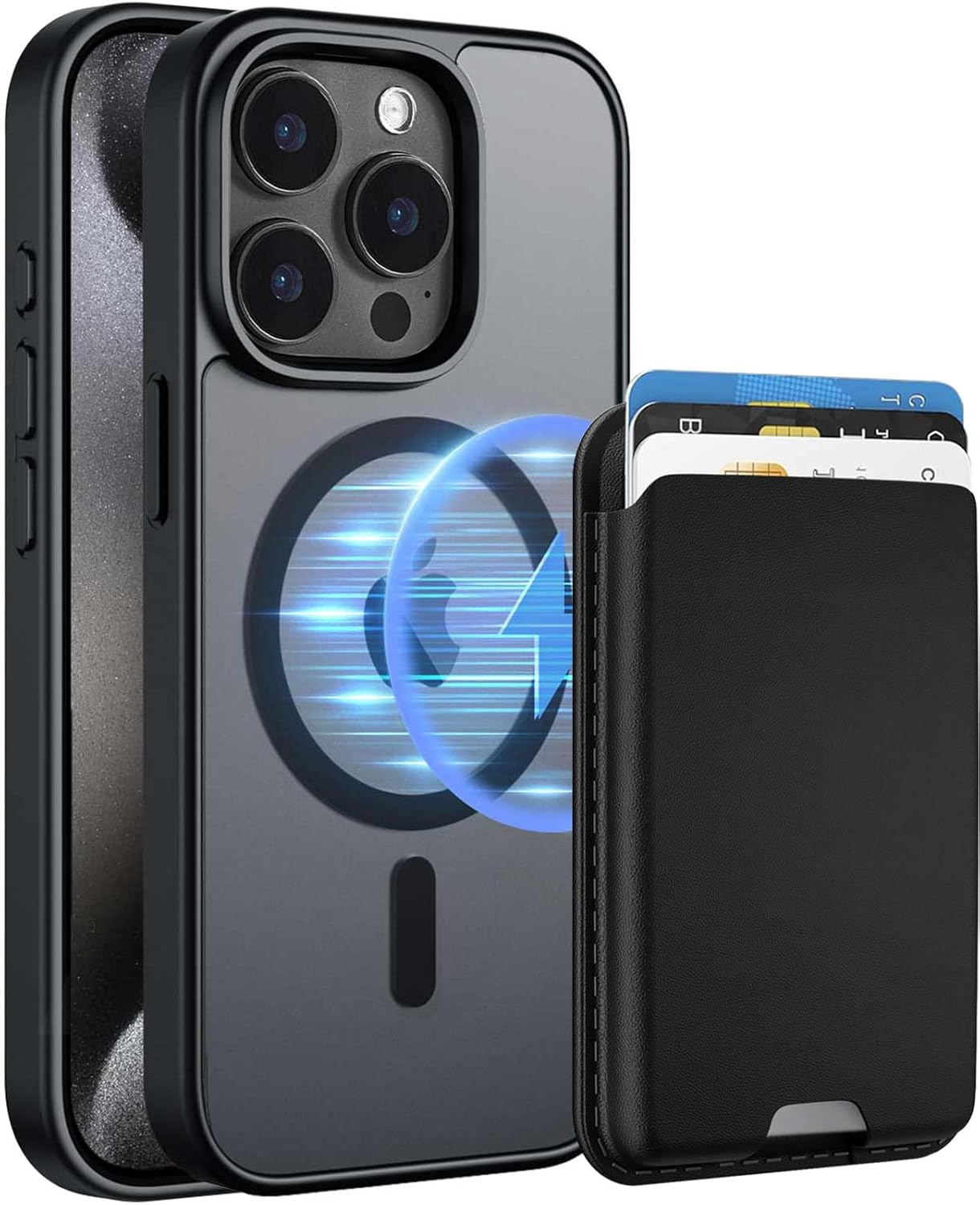 Ntwinro Magnetic for iPhone 15 Pro Max Case with Detachable Magnetic Wallet, Compatible with MagSafe, Credit Card Holder, RFID Blocking, Military Protective Slim Phone Cover, Black
