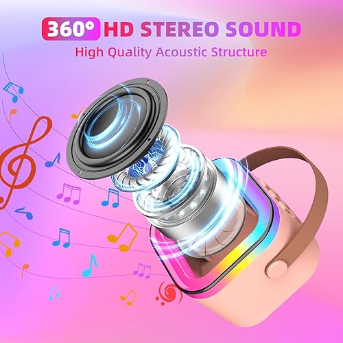 Miniatura 10 de Máquina de karaoke para niños, máquina de karaoke para niñas con 2 micrófonos inalámbricos, mini altavoz Bluetooth portátil para niños, máquina de