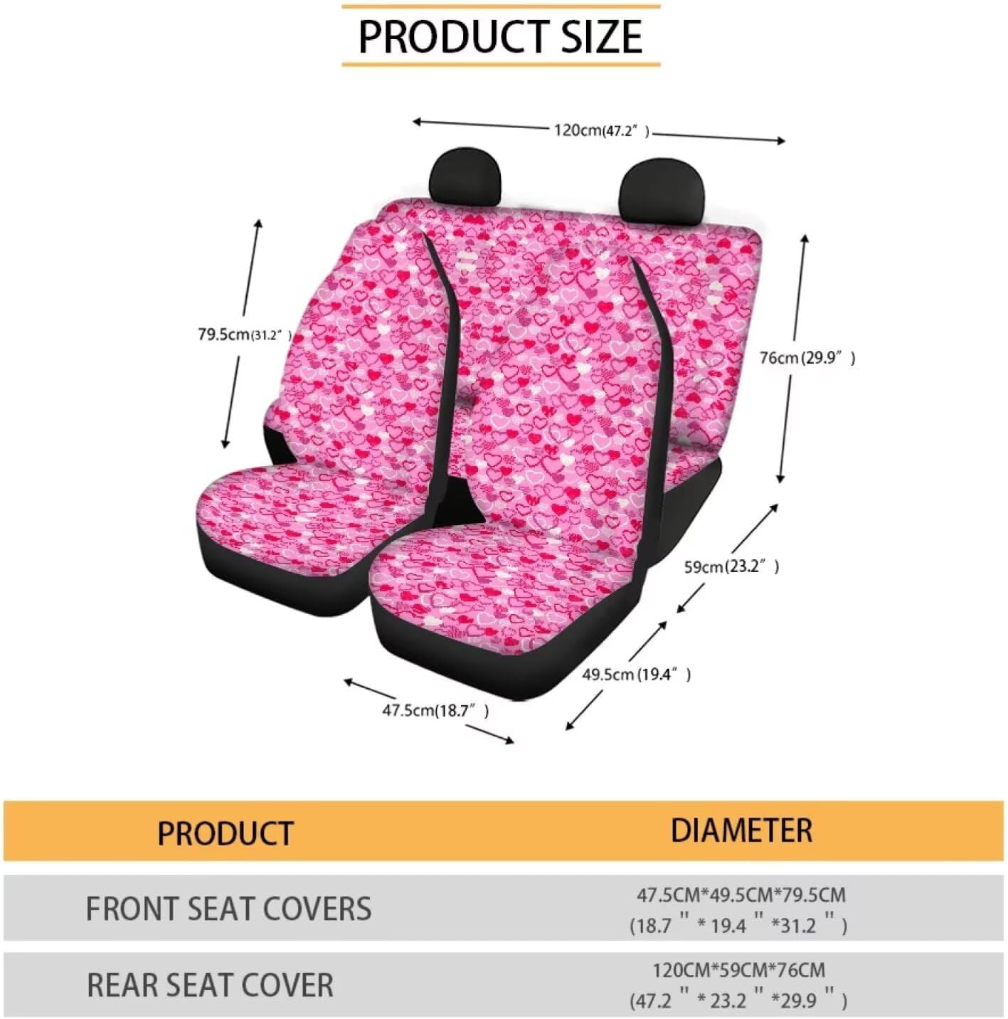 Full Car Seat Cover Set Multi - Heart Pink Pink Auto Seat Covers Lightweight Easy Setup and Takeoff