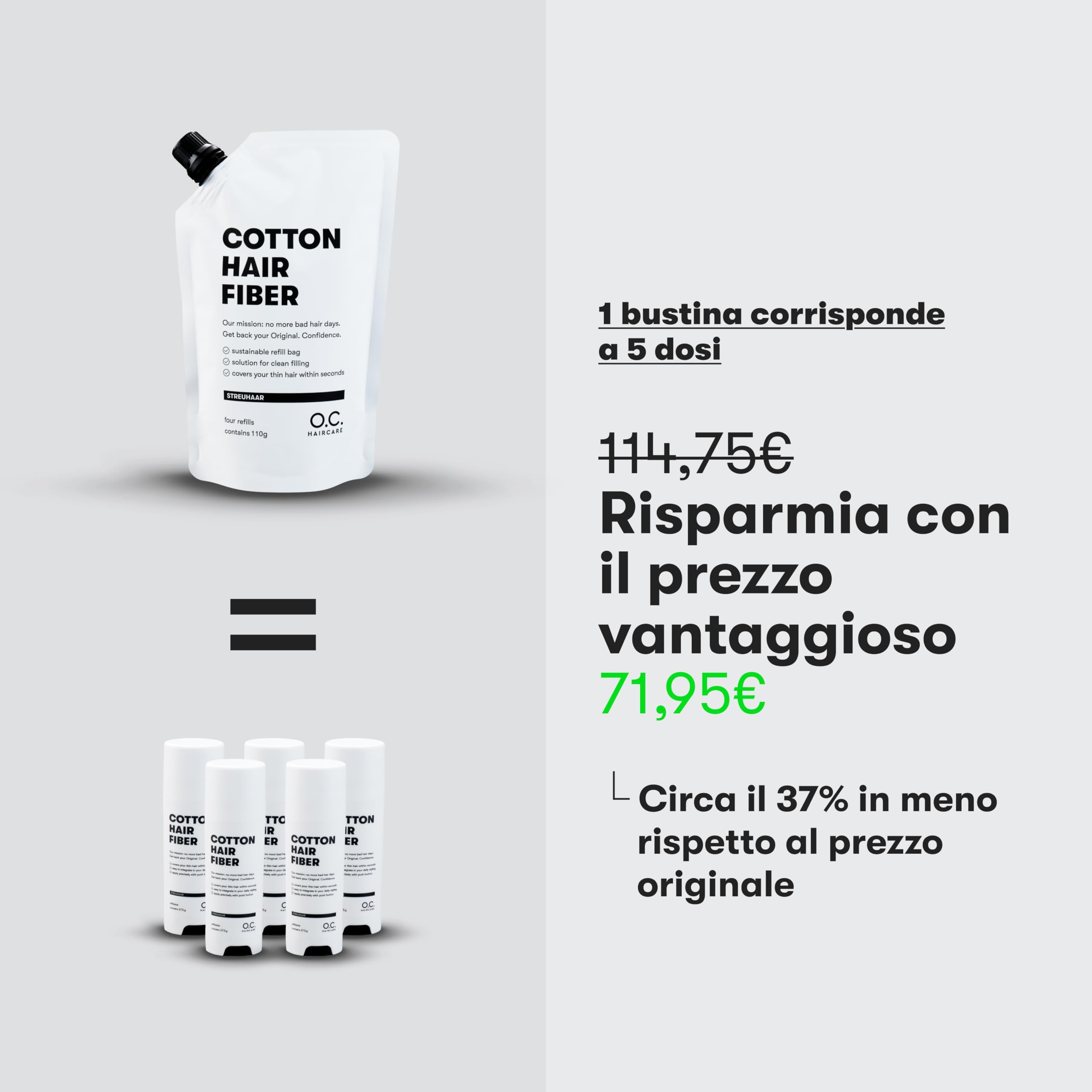 O.C. HAIRCARE Capelli sparsi per ispessimento dei capelli, per zone calve nella parte superiore e posteriore, consigliati dai saloni, 11 colori, resistenti (marrone scuro)