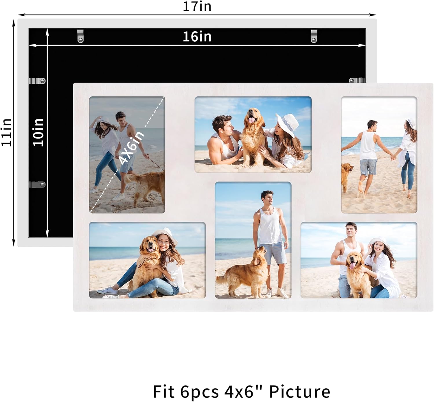 6 picture frame collage 4x6 for wall decor,6 opening 4 x 6 collage photo frames rustic white multiple picture frames with real glass 1 pack(od:11x17in) rustic white 4x6 - 6 opening(od:11x17in)