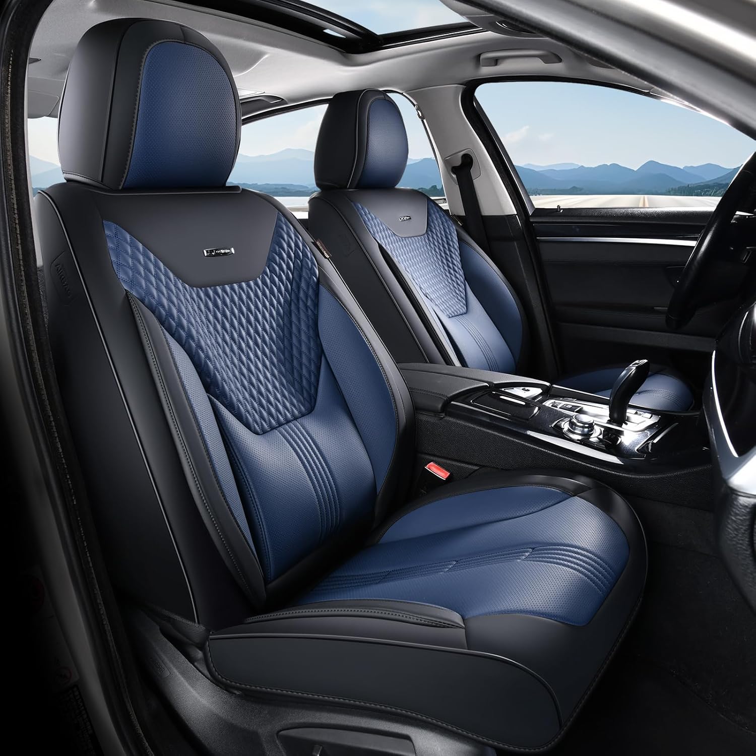 Coverado Car Seat Covers with Lumbar Support, Front Covers for Cars, Universal Automotive Seat Cover, Waterproof, Leather Car Seat Cushion, Interior Seat Protectors for Most Cars