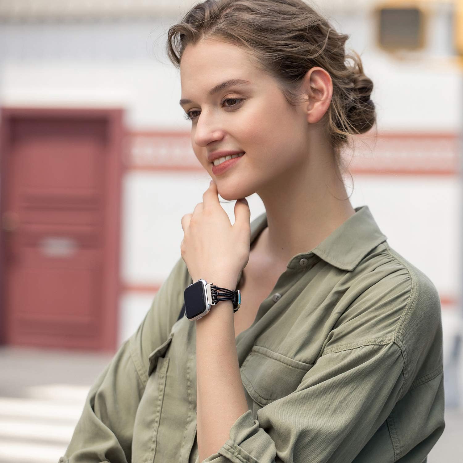 TOYOUTHS Leather Strap Compatible with Fitbit Versa/Versa 2/Versa Lite Bands Women Men Rose Gold Slim Premium Handmade Replacement Versa Special Edition Fitness Wristband Bracelet Accessories