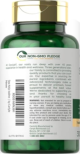 Miniatura 3 de Carlyle - Yodo de algas marinas | 225 mcg | 500 tabletas | Sin OMG, sin gluten | Suplemento de hierbas tradicionales |