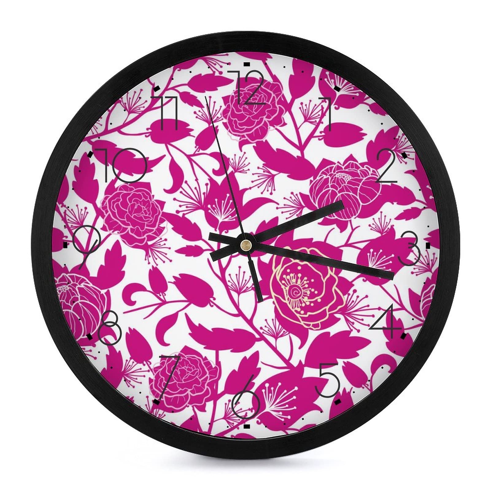 Horloge murale moderne : fleur rose chic pour la déco de maison ou de bureau