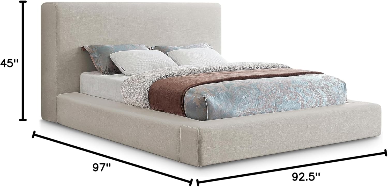 Meridian Furniture DevinBeige-K Devin Collection Modern | Contemporary Bed with Luxe Linen Textured Fabric, 92.5" W x 97" D x 45" H, Beige, King Bed Beige / Linen Textured Fabric Upholstery King (U.S. Standard)