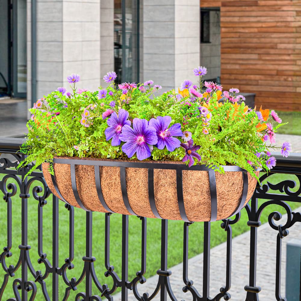 30’’ Window Box Railing Planter with Coco Liner (2 Pack), Balcony Metal ...