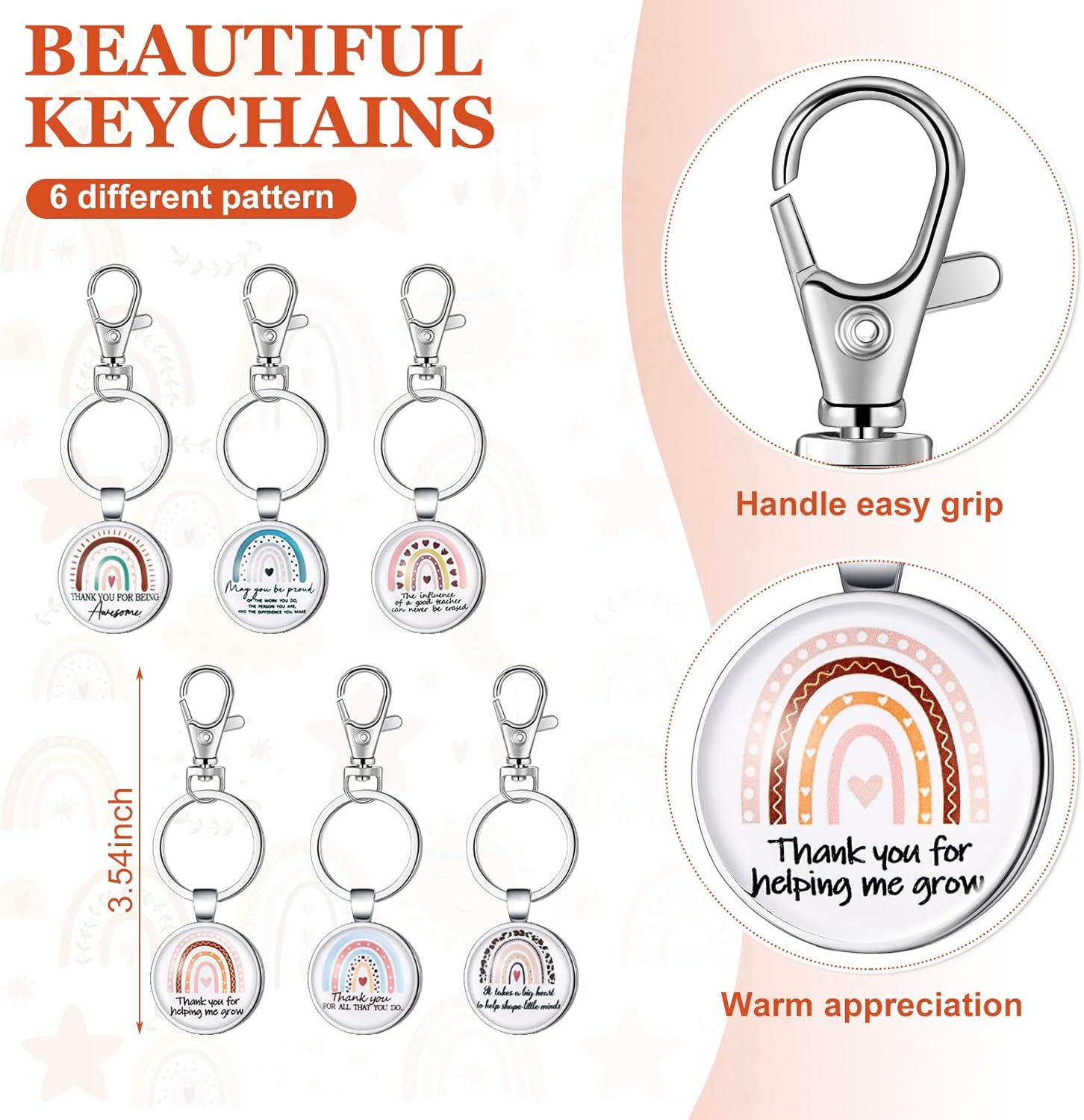 Hushee 12 Pcs Teacher Appreciation Gift Set 6 Teacher Coffee Mug Gift Coffee Mug with 6 Thank You for Helping Me Grow and Learn Keychain Teachers Day Gifts for Women Men from Student(Rainbow)