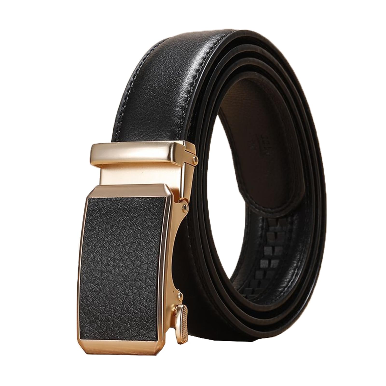 Rodsah Women's Black Unisex 3Cm Leather Belt With Adjustable Automatic Buckle, Versatile Waistband,,115Cm
