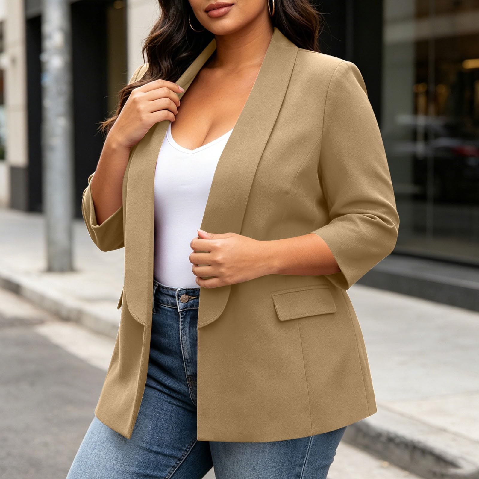 Große Größen Blazer Damen Blazer Arbeit Büro Leicht Elegant Jacke Lässiger