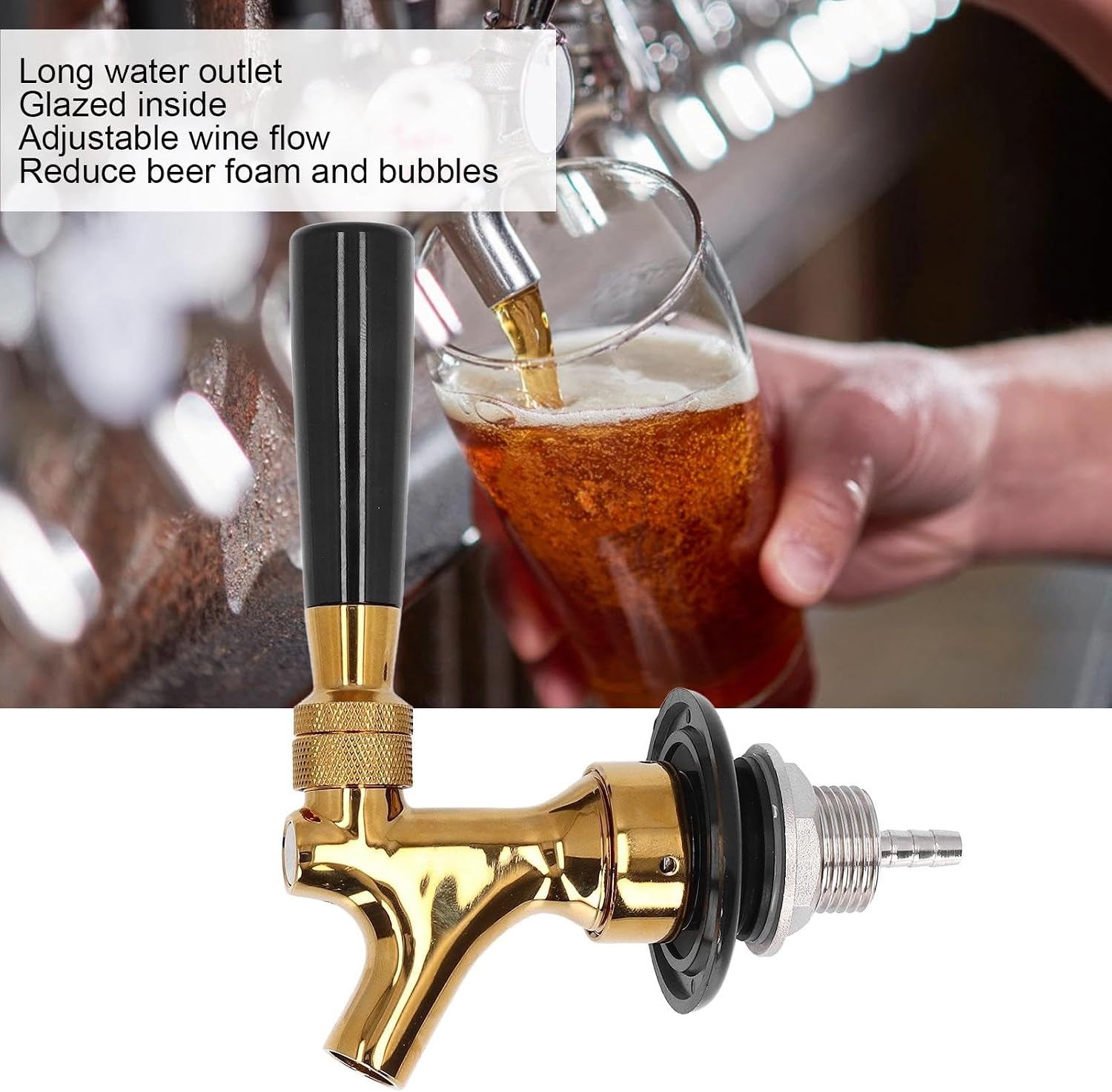 Beer Faucet Stainless Steel Brass Non Adjustable Beer Keg Tap for Bars Restaurants Hotels