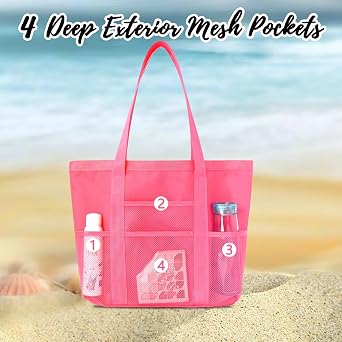 Personalized Beach Tote Bag for Women Custom Embroidered Name Large Mesh Sandproof Swim Bag, Foldable Travel Tote