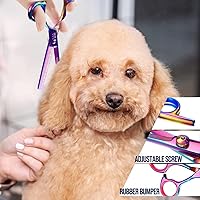 Vista 6 de Gimars - Juego de tijeras profesionales para el aseo de perros 4CR con punta redonda de seguridad, 5 en 1, con revestimiento de titanio resistente