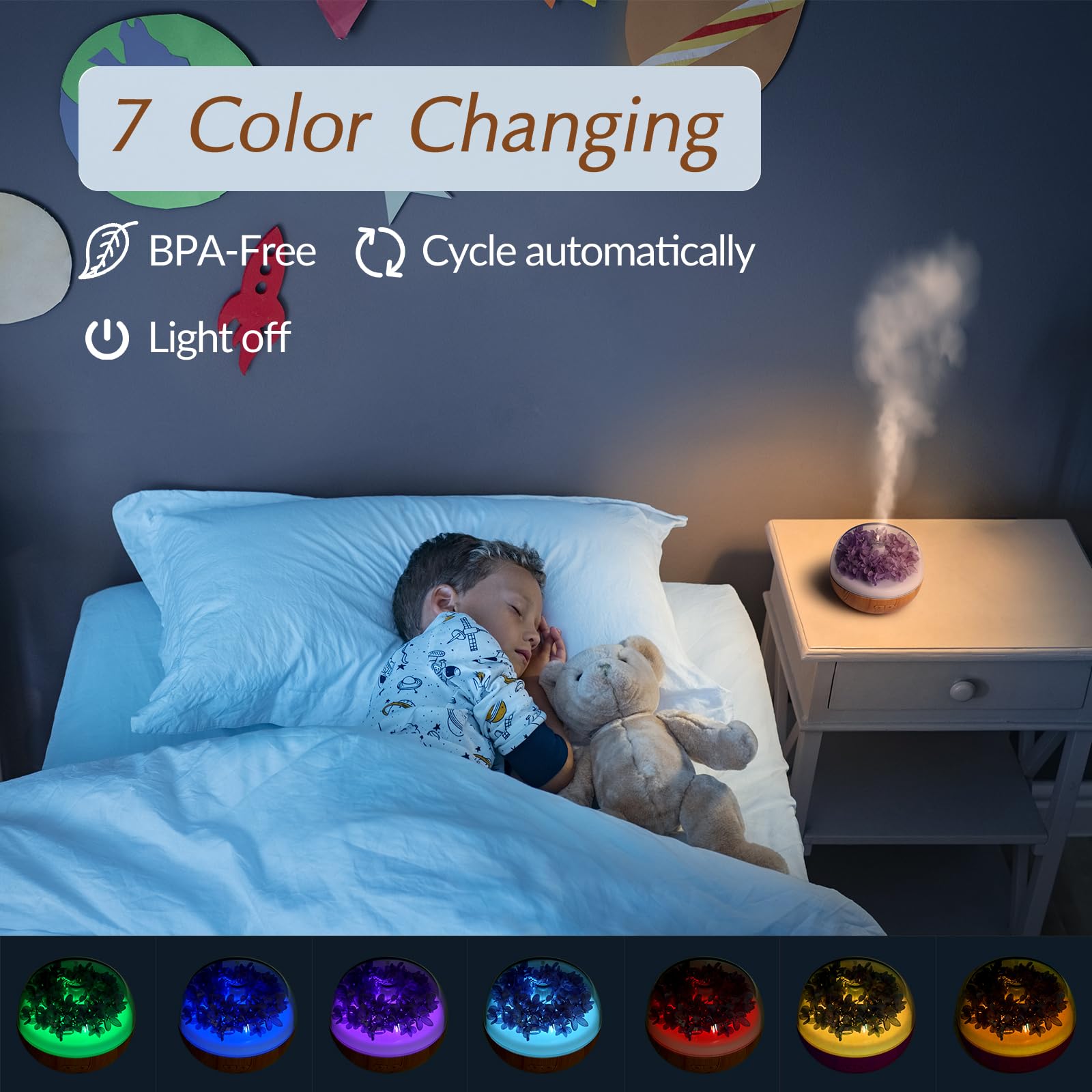 Diffuseur d'huiles essentielles d'aromathérapie, 300 ml, humidificateur avec 7 couleurs LED, minuterie et arrêt automatique pour la maison, la chambre à coucher, le bureau (violet)