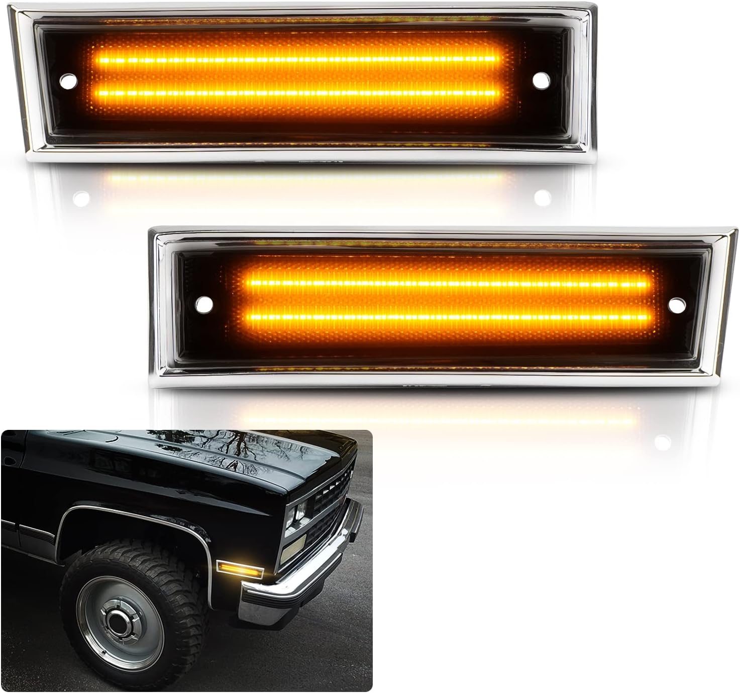 Bestview LED Side Marker Lights Compatible with 1981-1991 Chevy C10 C20 C30 GMC C1500 C2500 Suburban Blazer Jimmy, Driver & Passenger Side, Smoked Lens