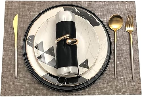 Juego de cubiertos negros, mantel individual, plato de cena, plato de cena combinado, decoración de mesa