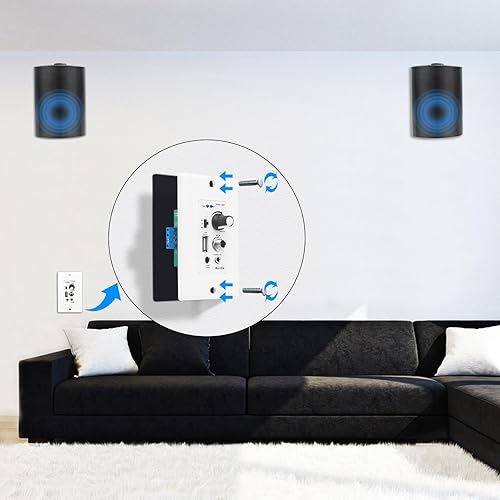 Miniatura 5 de Herdio Altavoces para exteriores de 5.25 pulgadas impermeables de 300 W con amplificador Bluetooth de pared, graves potentes y durabilidad para todo