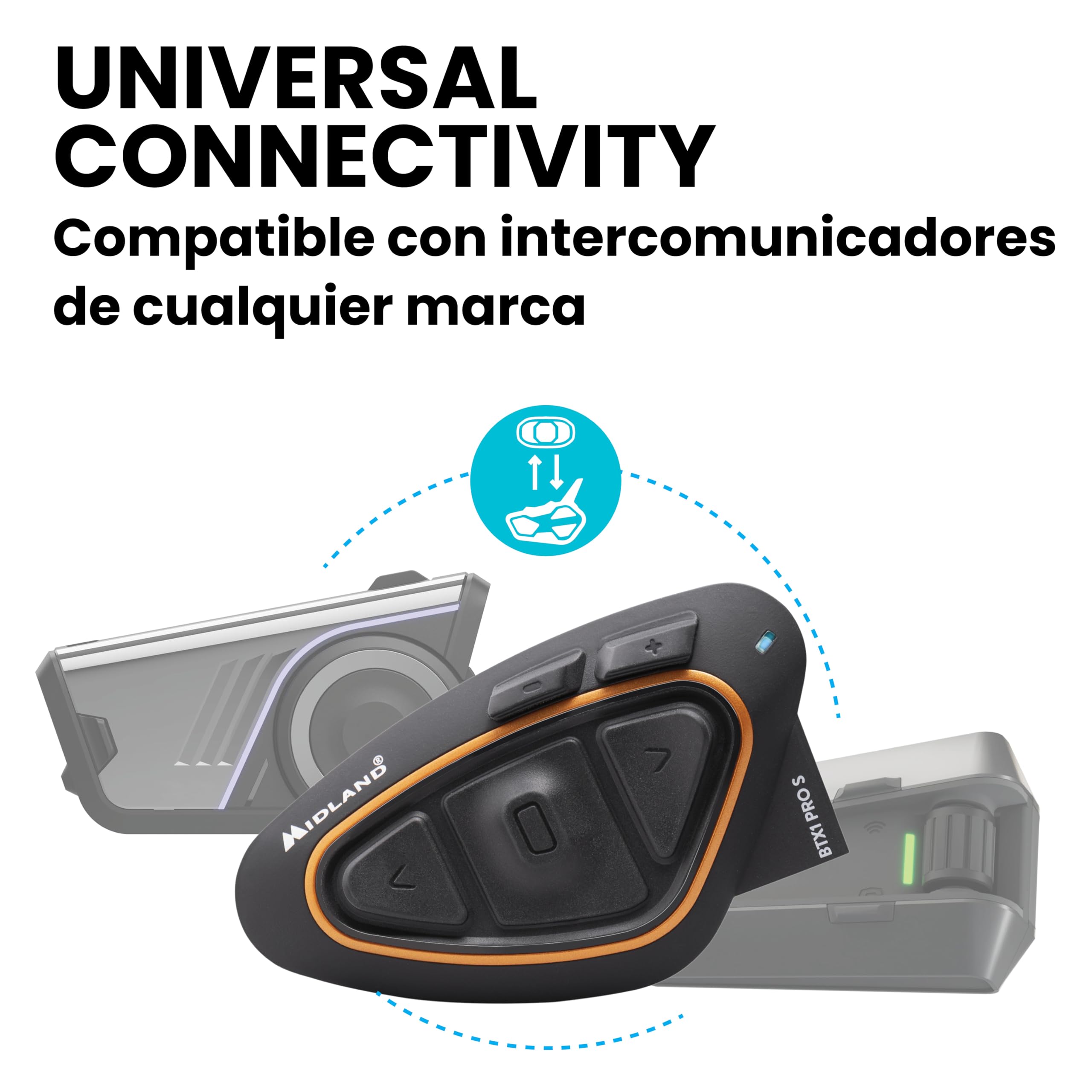 Midland - Intercomunicador Casco Moto Bluetooth Par de BTX1 Pro S Twin, Auriculares Moto Inalámbricos Bluetooth Impermeables IPX6 con Cobertura 800m - Batería 23H, Cancelación Ruido, Radio FM vía App