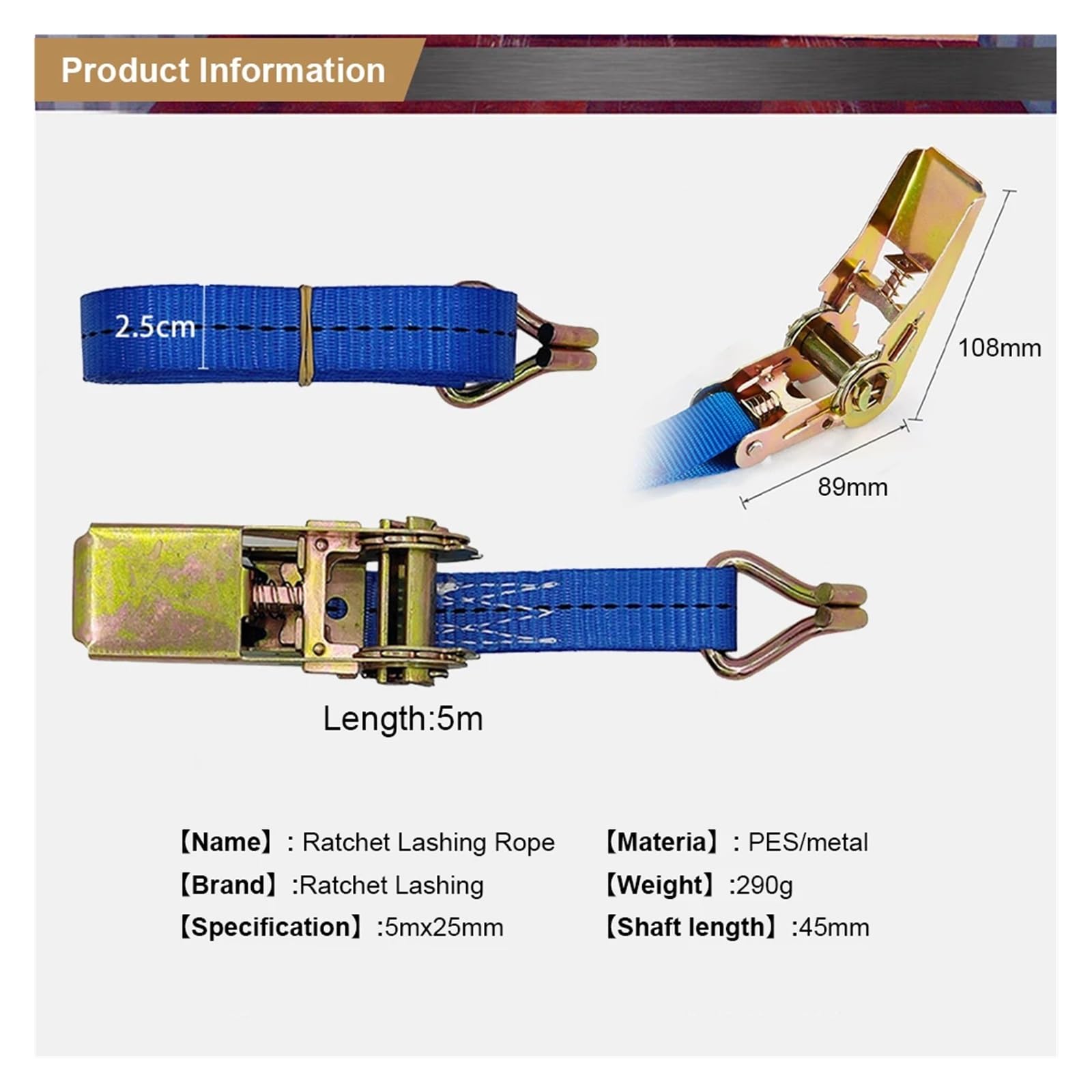 Cinghia di fissaggio, Cinghia di ancoraggio for auto, moto, camion, 1 pezzo, 5 m, cinghia a cricchetto, resistente all'usura, con fibbia in metallo, in poliestere.(Oranje)