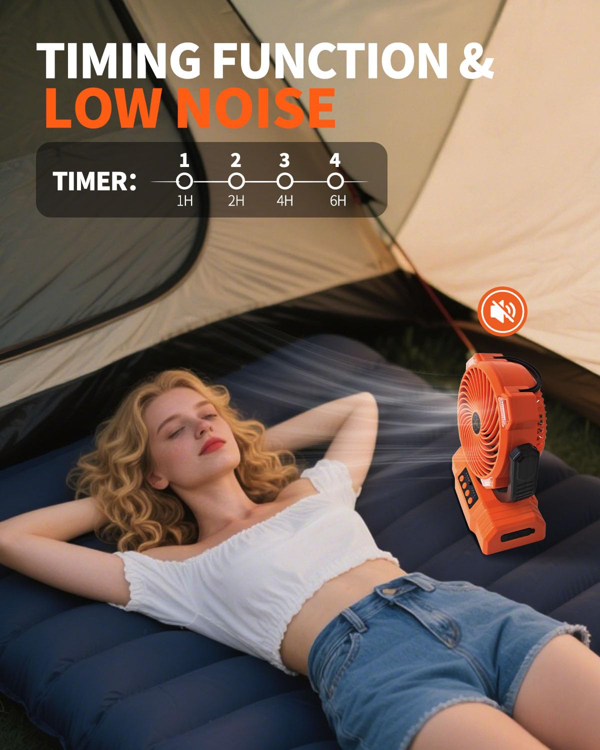 Trongle Ventilatore da campeggio con luce a LED e telecomando, 10000 mAh, ventilatore da tavolo ricaricabile auto-oscillante con gancio e custodia, ventilatore USB portatile, 4 velocità, timer