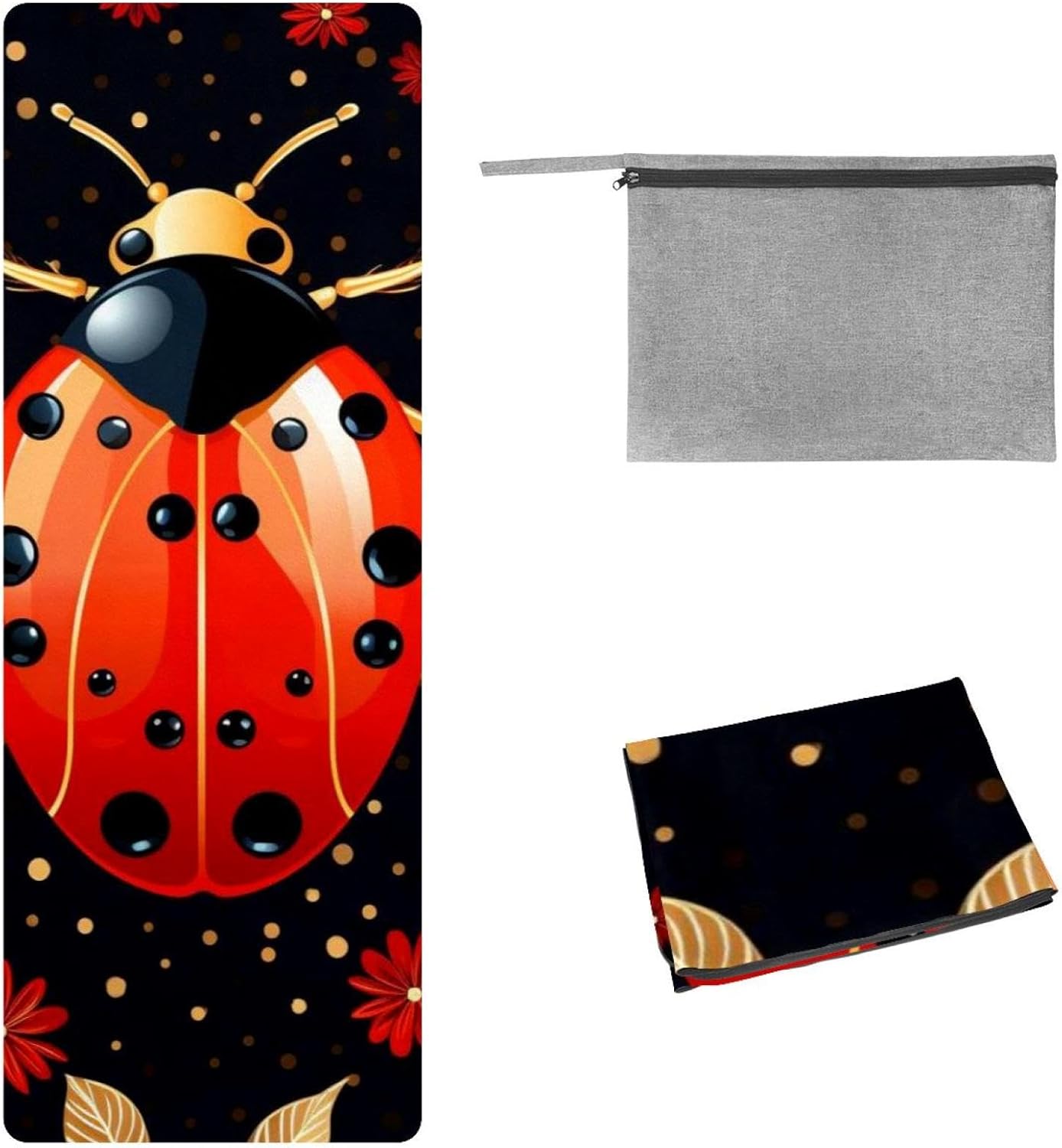 Yoga Towel, Ladybug Pattern Non Slip Sweat Absorbent Hot Yoga Mat Towel for Hot Yoga, Pilates and Fitness - 72.8" x 26.8"
