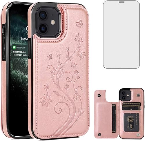 Miniatura 8 de Asuwish compatible con iPhone 12 Pro iPhone12 caso 6.1 protector de pantalla de vidrio templado titular de la tarjeta de la cubierta de la cartera