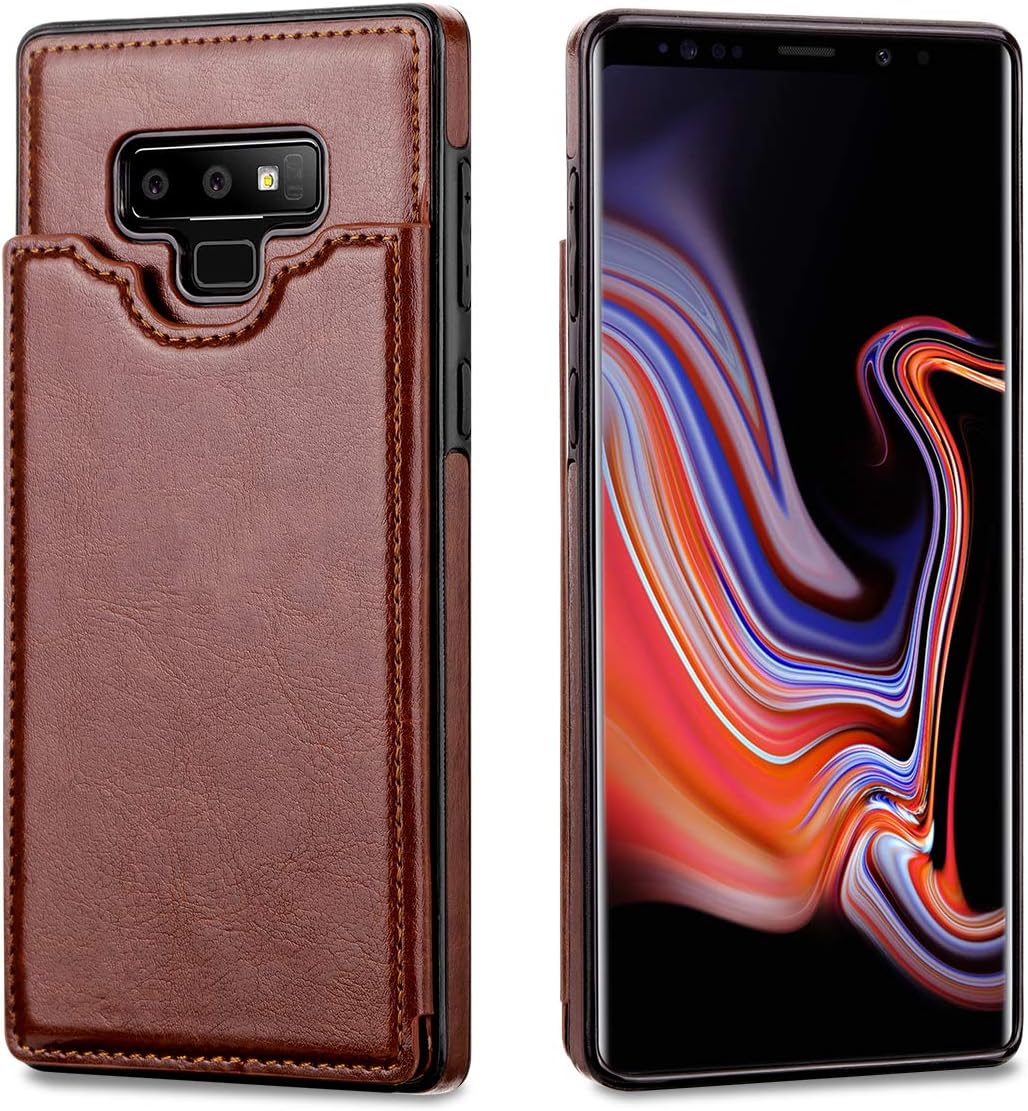 HianDier Wallet Case for Galaxy Note 9, Slim Protective Case with Credit Card Slot Holder Flip Folio Soft PU Leather Magnetic Closure Cover Case Compatible with Samsung Galaxy Note 9, Coffee