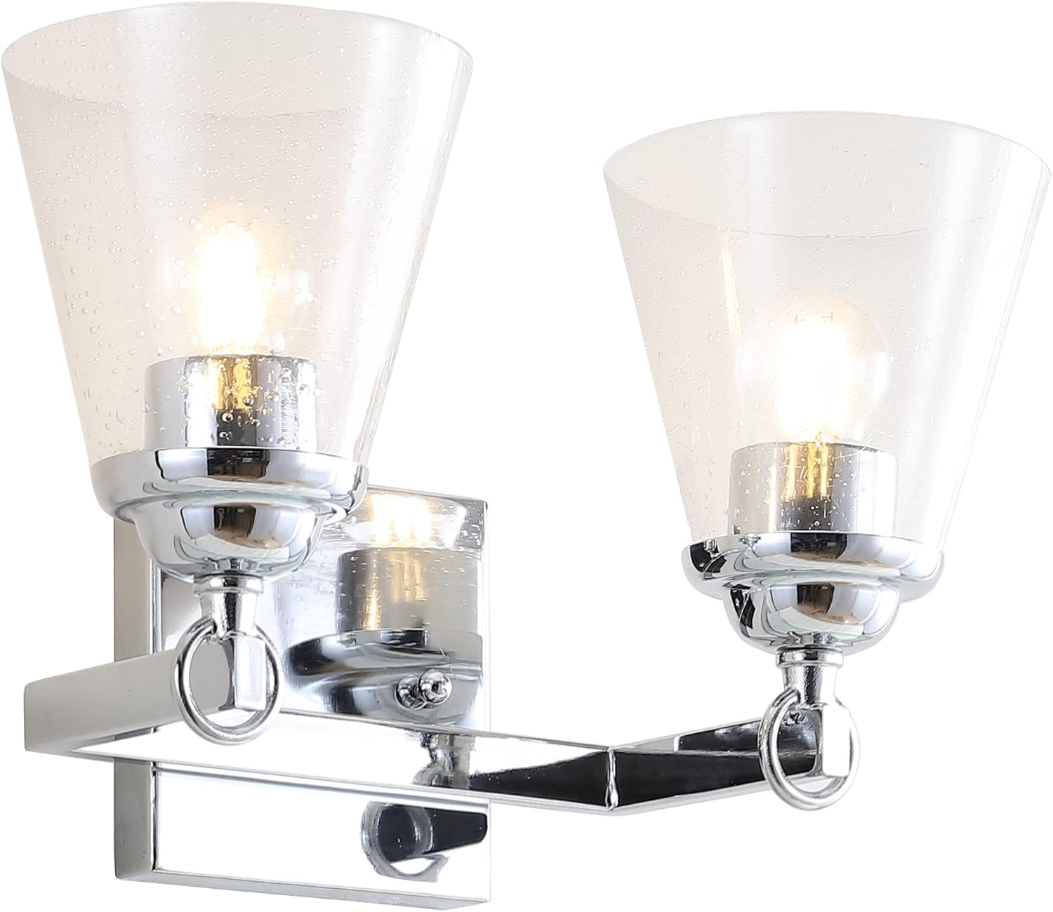 JONATHAN Y 12.75" Chrome Marion 2-Light Vanity Light Wall Sconce for Bathroom Decor, Clear Seeded Glass Shade, Reversible Hardwired Lamp for Mirror Hallway, LED Bulb (JYL7433A)