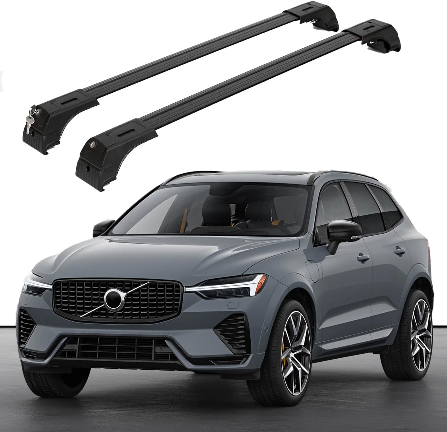 ERKUL Roof Rack Cross Bars for Volvo XC60 2018-2026 | Aluminum Crossbars with Anti Theft Lock for Rooftop | Compatible with Flush Rails - Black
