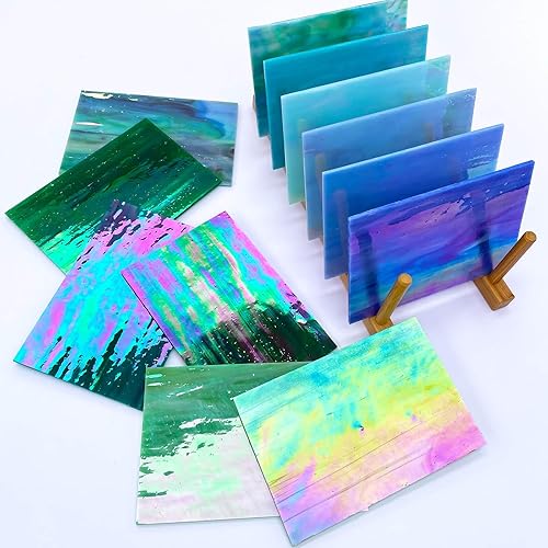 Miniatura 30 de LITMIND Paquete variado de 24 hojas de vidrieras transparentes de catedral, 4 x 6 pulgadas, vibrantes vidrios de arte arcoíris para atrapasoles