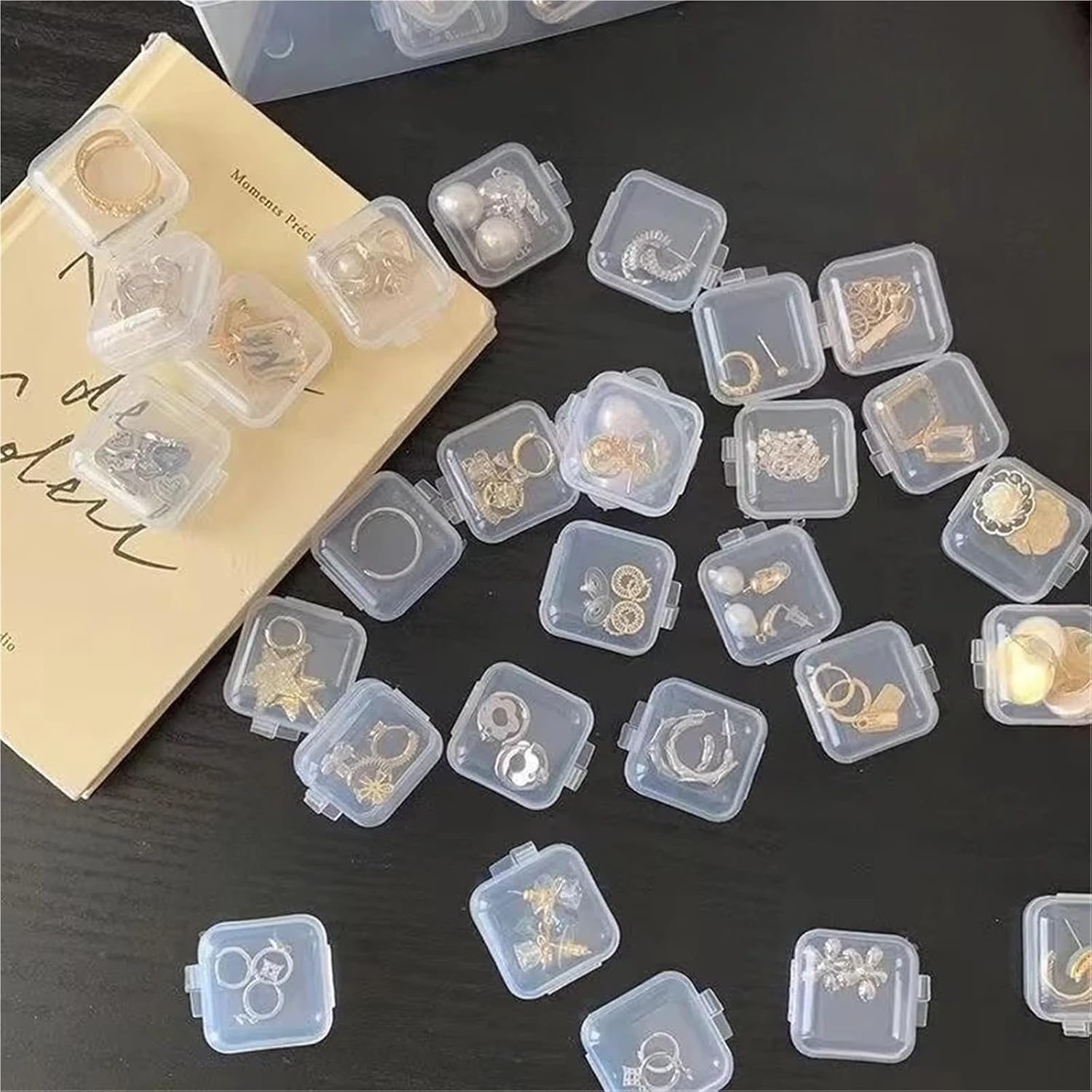 Small Storage Containers 200pcs Mini Transparent Plastic Storage Box Ring Earring Necklace Organizer Multifunctional Portable Storage Boxes