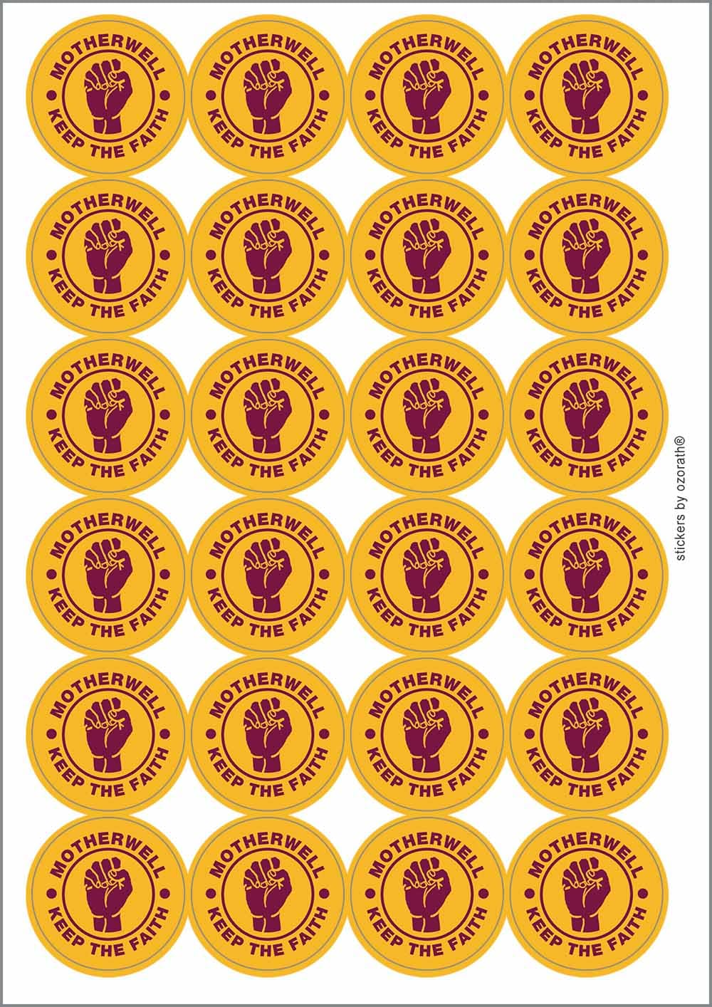 Motherwell Keep The Faith Northern Soul Circular Matt Paper Stickers A4 Sheet of 24 (Each Sticker is 45mm Diameter)