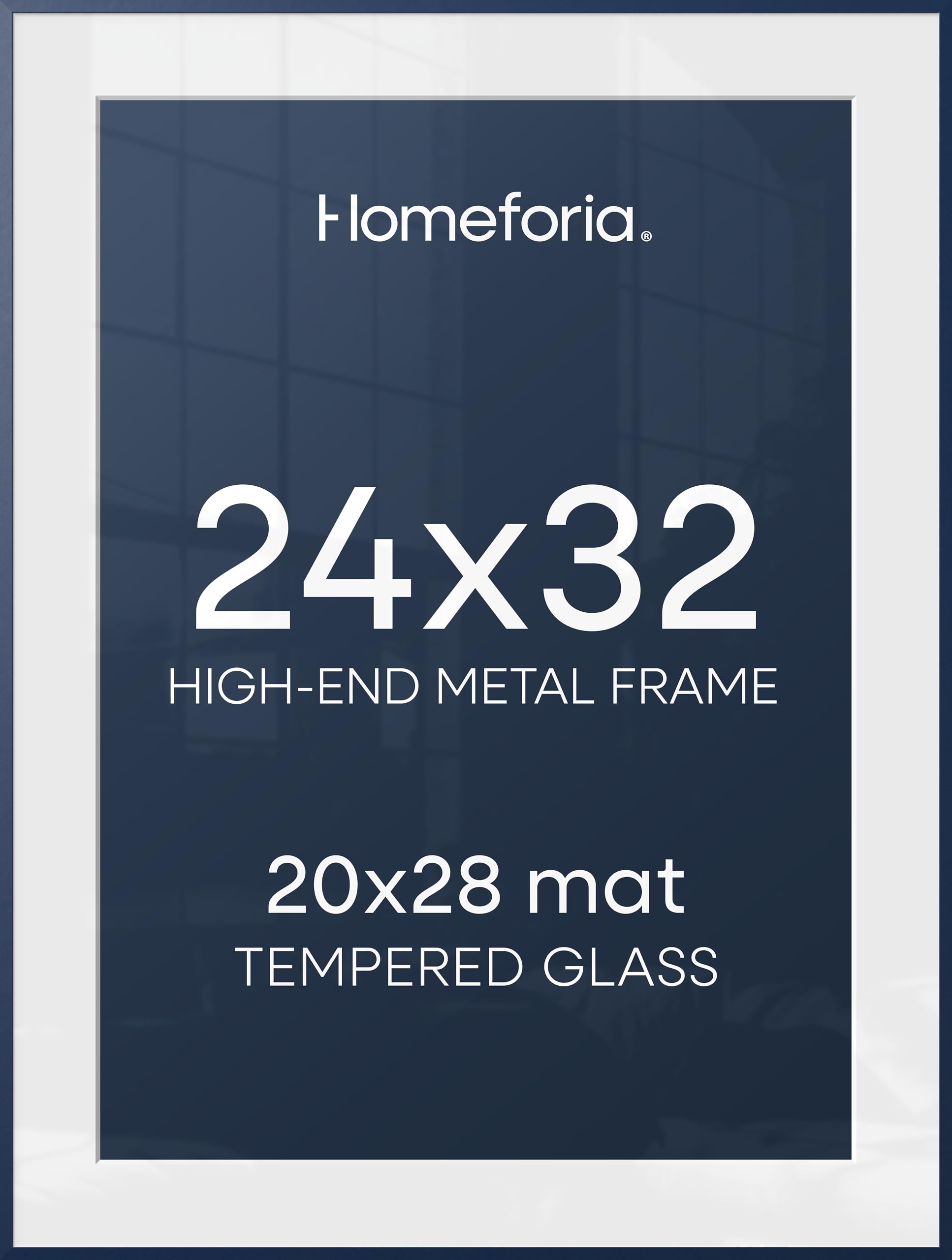 Homeforia 24x32 Navy Blue Picture Frame, High End Metal 24x32 Poster Frames with Mat 20x28 inch Photo, 24 x 32 Thin Frame Matted to 20 x 28 Print, 32x24 Large Frame, Tempered Glass, Wall Kit, Set of 1