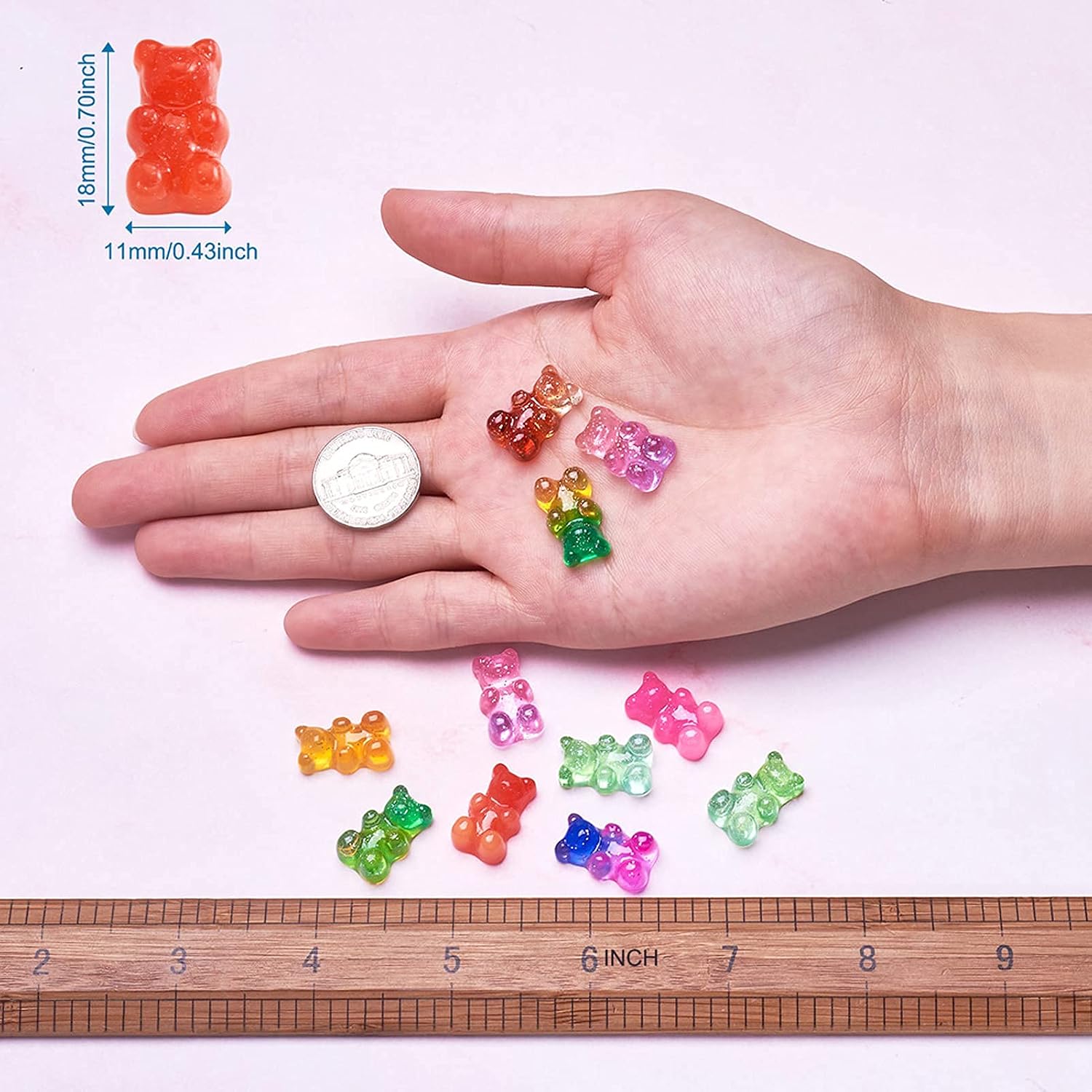 Pandahall 200Pcs Colorful Gummy Bear Cabochons with Glitter Powder Two Tone Flatback Resin Bear Candy Beads Charms 18x11x8mm for Nail Art Decoration & Jewelry Making (Mixed Color)