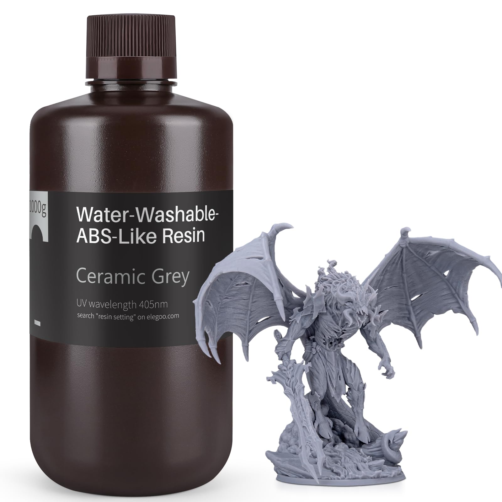 ELEGOO 405nm Wasser Waschbares ABS Like Resin, Water Washable 3D Drucker Rapid Harz für LCD/DLP UV Härtung Photopolymer 3D Drucker, 1000g Grau