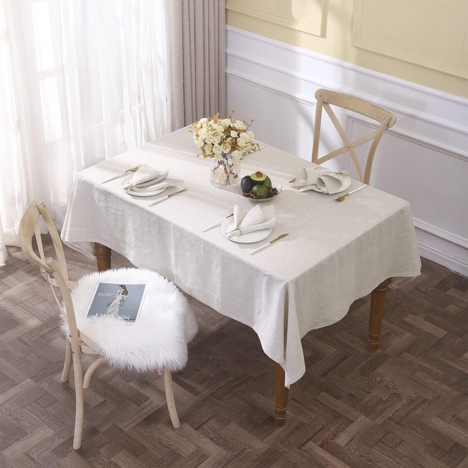 Nappe texturée 100 % lin haut de gamme Simple&Opulence pour décoration de table raffinée 305cm
