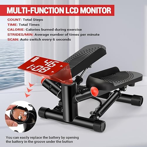 Miniatura 6 de ACFITI Mini Steppers for Exercise, Stair Steppers Machine with Super Quiet Design, Hydraulic Fitness Stepper with Resistance Bands,Twist Steppers