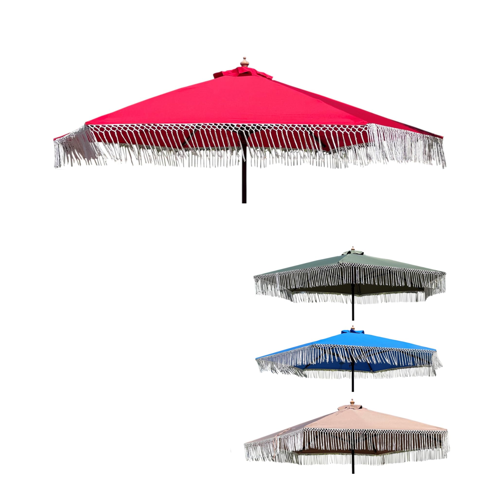Formosa Covers 9ft 6-Rib Patio Umbrella Replacement Canopy, Red Tassel