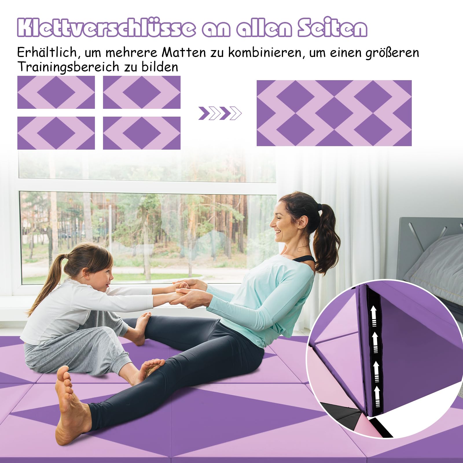 GYMAX Esterilla Plegable para Gimnasia, Esterilla Portátil de Suelo con 2 Asas, Esterilla de Entrenamiento Impermeable, para Gimnasia, Yoga y Juegos, 240x120x5cm